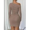imageAcelitt Fall Off The Shoulder Dresses for Women 2025 Long Sleeve Ruched Bodycon Cocktail Party Mini DressDark Khaki