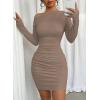 imageAcelitt Fall Off The Shoulder Dresses for Women 2025 Long Sleeve Ruched Bodycon Cocktail Party Mini DressDark Khaki
