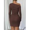 imageAcelitt Fall Off The Shoulder Dresses for Women 2025 Long Sleeve Ruched Bodycon Cocktail Party Mini DressDesert Palm