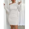 imageAcelitt Fall Off The Shoulder Dresses for Women 2025 Long Sleeve Ruched Bodycon Cocktail Party Mini DressWhite