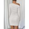 imageAcelitt Fall Off The Shoulder Dresses for Women 2025 Long Sleeve Ruched Bodycon Cocktail Party Mini DressWhite