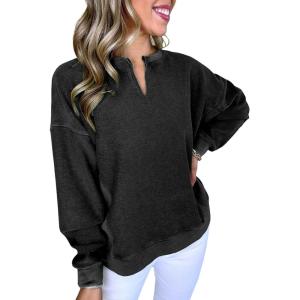imageAcelitt Women Casual Long Sleeve V Neck Sweatshirts Pullover TopsSXXLBlack