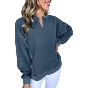 imageAcelitt Women Casual Long Sleeve V Neck Sweatshirts Pullover TopsSXXLBlue