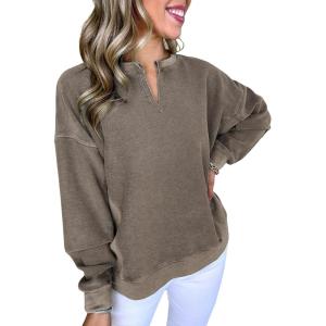 imageAcelitt Women Casual Long Sleeve V Neck Sweatshirts Pullover TopsSXXLBrown