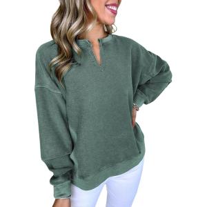 imageAcelitt Women Casual Long Sleeve V Neck Sweatshirts Pullover TopsSXXLGreen