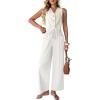 imageAcelitt Womens Cotton Linen Palazzo Pants Drawstring Elastic Waist Casual Wide Leg Trousers with Pockets01white