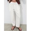 imageAcelitt Womens Cotton Linen Palazzo Pants Drawstring Elastic Waist Casual Wide Leg Trousers with Pockets01white