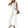 imageAcelitt Womens Cotton Linen Palazzo Pants Drawstring Elastic Waist Casual Wide Leg Trousers with Pockets01white