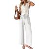 imageAcelitt Womens Cotton Linen Palazzo Pants Drawstring Elastic Waist Casual Wide Leg Trousers with Pockets01white