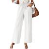 imageAcelitt Womens Cotton Linen Palazzo Pants Drawstring Elastic Waist Casual Wide Leg Trousers with Pockets01white