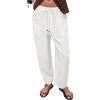 imageAcelitt Womens Cotton Linen Palazzo Pants Drawstring Elastic Waist Casual Wide Leg Trousers with Pockets01white