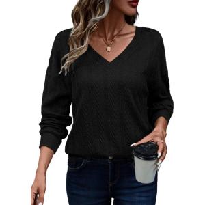 imageAcelitt Womens Tops Dressy Casual Fall Long Sleeve V Neck Pullover Blouses Shirts Teacher Outfits Fashion ClothingBlack
