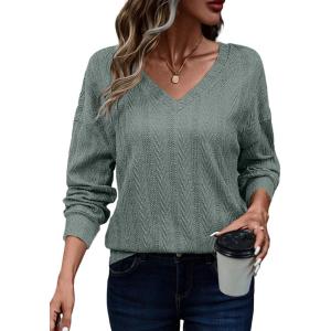 imageAcelitt Womens Tops Dressy Casual Fall Long Sleeve V Neck Pullover Blouses Shirts Teacher Outfits Fashion ClothingSmoke Green