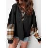imageAcelitt Women Casual Color Block Long Sleeve V Neck Waffle Knit Shirts TopsSXXLBlack