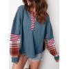 imageAcelitt Women Casual Color Block Long Sleeve V Neck Waffle Knit Shirts TopsSXXLBlue