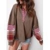 imageAcelitt Women Casual Color Block Long Sleeve V Neck Waffle Knit Shirts TopsSXXLBrown
