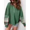 imageAcelitt Women Casual Color Block Long Sleeve V Neck Waffle Knit Shirts TopsSXXLGreen