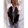 imageAcelitt Womens Ladies Casual Fall Long Sleeve Color Block Zip Up Zipper Hoodies Hooded Sweatshirts Jackets with Pockets Black Large