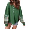 imageAcelitt Women Casual Color Block Long Sleeve V Neck Waffle Knit Shirts TopsSXXLGreen