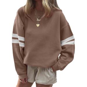 imageAcelitt Women Casual Long Sleeve Crewneck Color Block Sweatshirts Pullover TopsSXXLKhaki