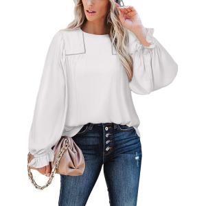 imageAcelitt Womens Long Sleeve Crewneck Loose Fit Casual Bohemian Blouses Tops SXXL