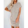 imageAcelitt Womens Casual Summer Crewneck Short Sleeve Ribbed Mini Tshirt Dress XS3XL5 Beige