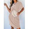 imageAcelitt Womens Casual Summer Crewneck Short Sleeve Ribbed Mini Tshirt Dress XS3XL5 Beige