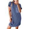 imageAcelitt Womens Casual Summer Crewneck Short Sleeve Ribbed Mini Tshirt Dress XS3XL5 Blue