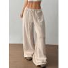 imageAcelitt Womens Wide Leg Palazzo Pants Casual Loose Lounge Pants Beach Trousers with PocketsToo Large Please Size DownBeige