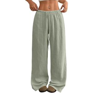 imageAcelitt Womens Wide Leg Palazzo Pants Casual Loose Lounge Pants Beach Trousers with PocketsToo Large Please Size DownLaurel Green