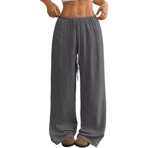 imageAcelitt Womens Wide Leg Palazzo Pants Casual Loose Lounge Pants Beach Trousers with PocketsToo Large Please Size DownMedium Grey