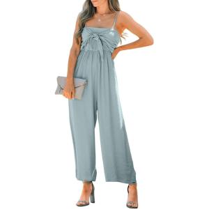 imageAcelitt Womens Casual Spaghetti Strap Tie Front Wide Leg Jumpsuits SXL