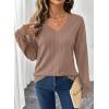 imageAcelitt Sweatshirt for Women Long Sleeve Shirts V Neck Sweaters Fall Fashion Outfits 2025 Trendy Tunic TopsPale Khaki