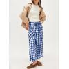 imageAcelitt Women Casual Loose Drawstring Elastic Waist Checkered Pants with Pockets SXXLBlue