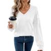 imageAcelitt Sweatshirt for Women Long Sleeve Shirts V Neck Sweaters Fall Fashion Outfits 2025 Trendy Tunic TopsWhite