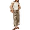 imageAcelitt Women Casual Loose Drawstring Elastic Waist Checkered Pants with Pockets SXXLBrown