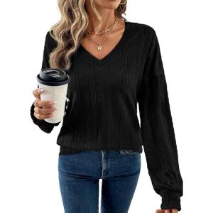 imageAcelitt Sweatshirt for Women Long Sleeve Shirts V Neck Sweaters Fall Fashion Outfits 2025 Trendy Tunic TopsBlack