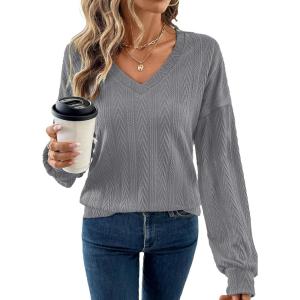 imageAcelitt Sweatshirt for Women Long Sleeve Shirts V Neck Sweaters Fall Fashion Outfits 2025 Trendy Tunic TopsLight Gray