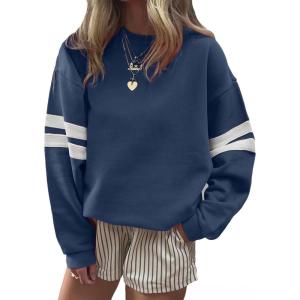 imageAcelitt Women Casual Long Sleeve Crewneck Color Block Sweatshirts PulloverSXXLBlue