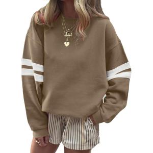imageAcelitt Women Casual Long Sleeve Crewneck Color Block Sweatshirts PulloverSXXLKhaki
