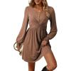 imageAcelitt Womens Fall Dresses 2025 Beach Casual Long Sleeve Loose Sundress Flowy Babydoll Mini DressChestnut