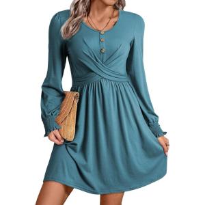 imageAcelitt Womens Fall Dresses 2025 Beach Casual Long Sleeve Loose Sundress Flowy Babydoll Mini DressCanton
