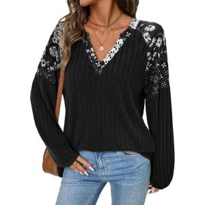 imageAcelitt Sweaters for Women V Neck Casual Knit Long Sleeve Tops Lightweight Pullover Clothes Fall Fashion Outfits 2025Black