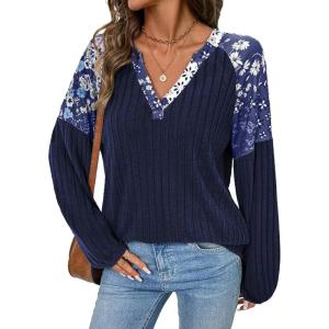 imageAcelitt Sweaters for Women V Neck Casual Knit Long Sleeve Tops Lightweight Pullover Clothes Fall Fashion Outfits 2025Bluing