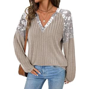 imageAcelitt Sweaters for Women V Neck Casual Knit Long Sleeve Tops Lightweight Pullover Clothes Fall Fashion Outfits 2025Parchment