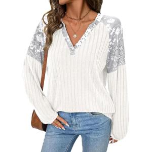 imageAcelitt Sweaters for Women V Neck Casual Knit Long Sleeve Tops Lightweight Pullover Clothes Fall Fashion Outfits 2025White