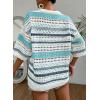 imageAcelitt Womens Short Sleeve Crochet Knit Sweater Hollow Out Striped Tops Beach Vacation Cruise OutfitsYiceland Blue Stripe