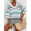imageAcelitt Womens Short Sleeve Crochet Knit Sweater Hollow Out Striped Tops Beach Vacation Cruise OutfitsYiceland Blue Stripe