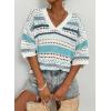 imageAcelitt Womens Short Sleeve Crochet Knit Sweater Hollow Out Striped Tops Beach Vacation Cruise OutfitsYiceland Blue Stripe