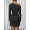 imageAcelitt Fall Off The Shoulder Dresses for Women 2025 Long Sleeve Ruched Bodycon Cocktail Party Mini DressSize Down01black